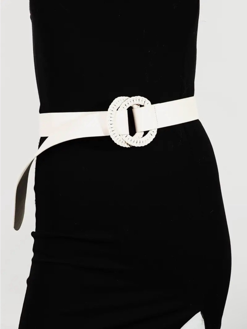 Woven Round Buckle White Waist Belt